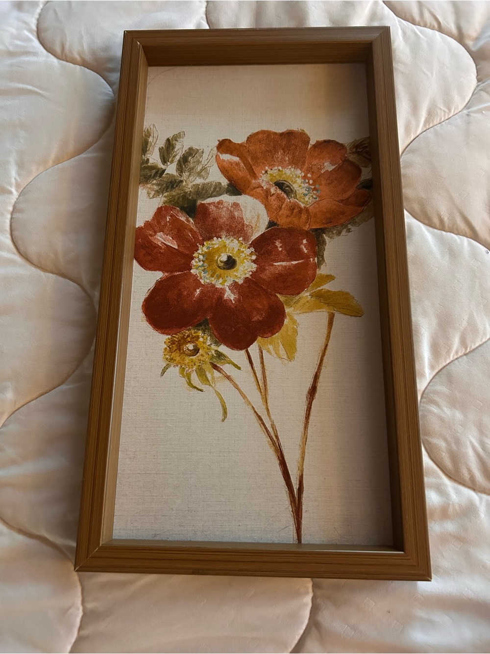 Hobby Lobby Orange Floral Canvas in Tan Frame